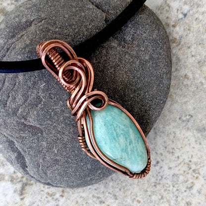 Amazonite and Copper Pendant Amulet
